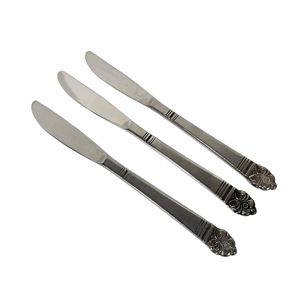 Rogers Stainless Japan Butter Knives‎ Set of 3 Ornate Handle Dining Flatware